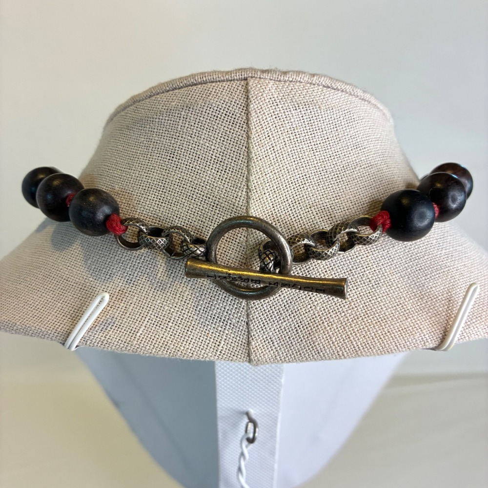 Lucky Brand Necklace Wood Bead Hand Knotted Red Cord Toggle Pendant - Picture 11 of 13